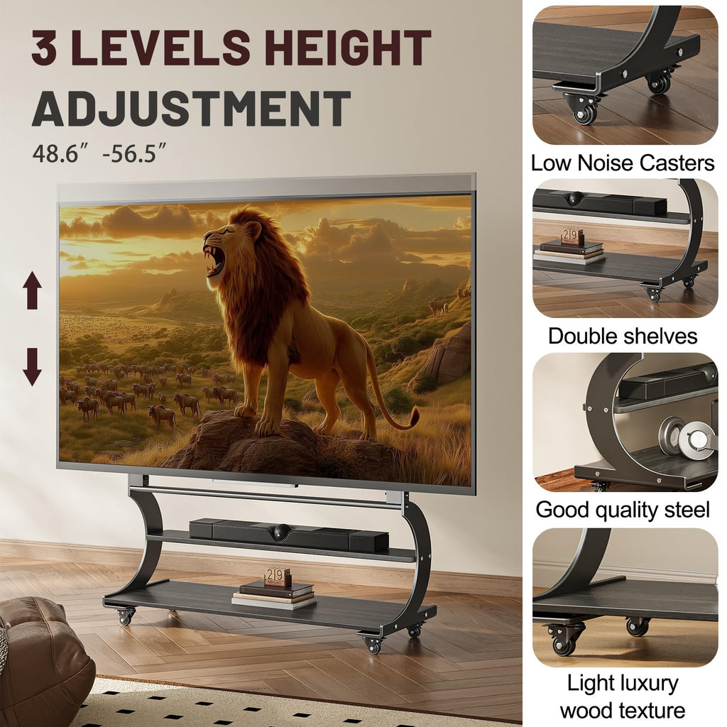 Easel Rolling TV Stand on Wheels for 50-100 Inch TVs with 2-Tier Shelves