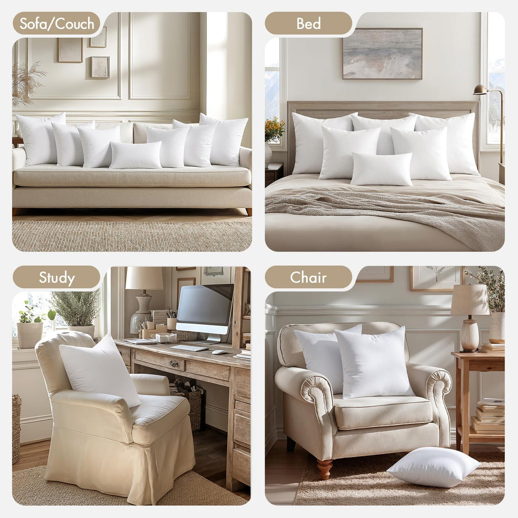 18x18 Pillow Inserts 4 Pack, 100% Virgin Fiber Filling Throw Pillows - Set of 4