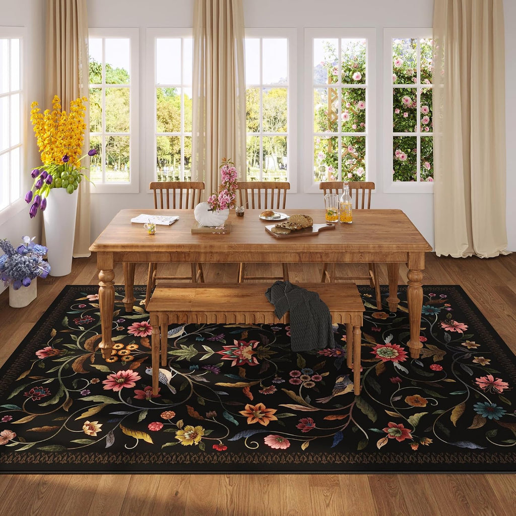 Vintage Medallion Floral Area Rugs Clearance, Machine Washable Non-Slip, Low Pile Soft Large Carpet, Farmhouse