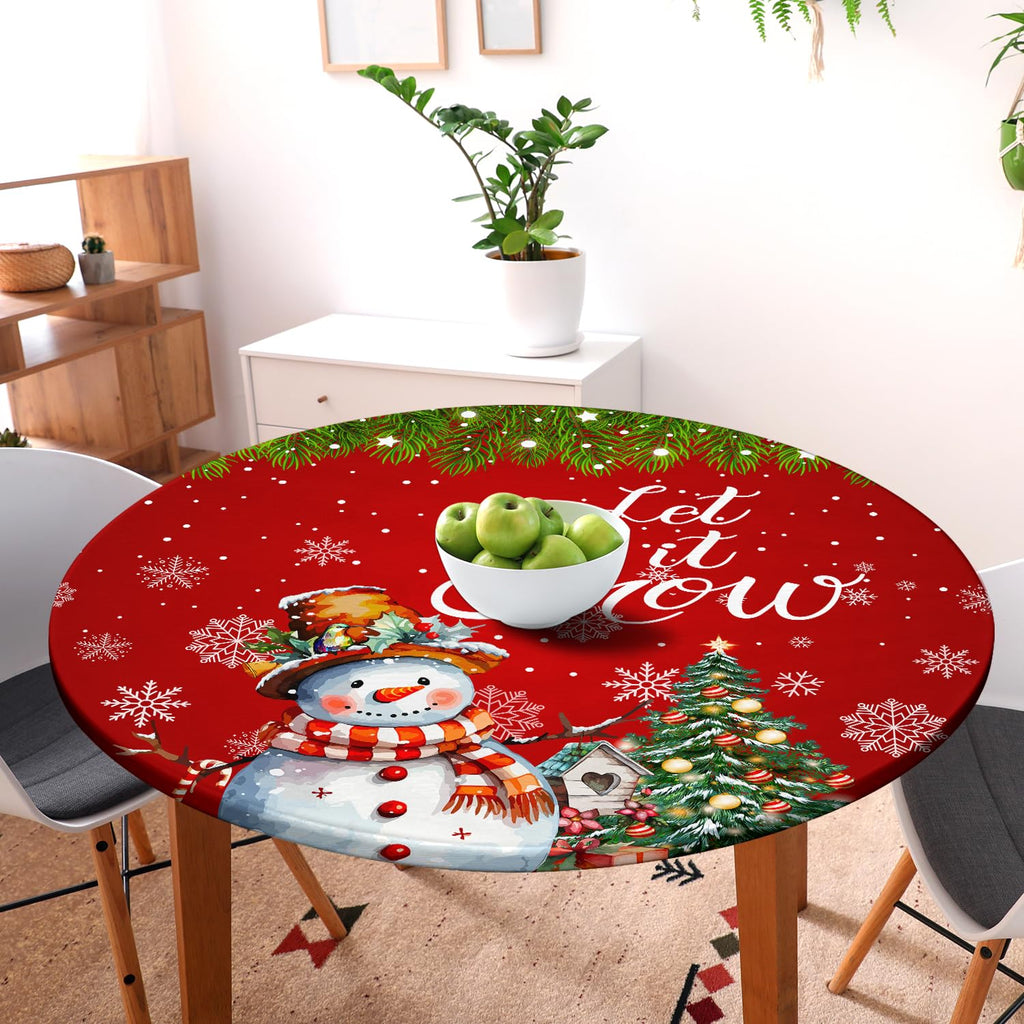 Round Fitted Tablecloth with Elastic Round Outdoor Tablecloths Fitted Table Covers for Tables Waterproof Reusable