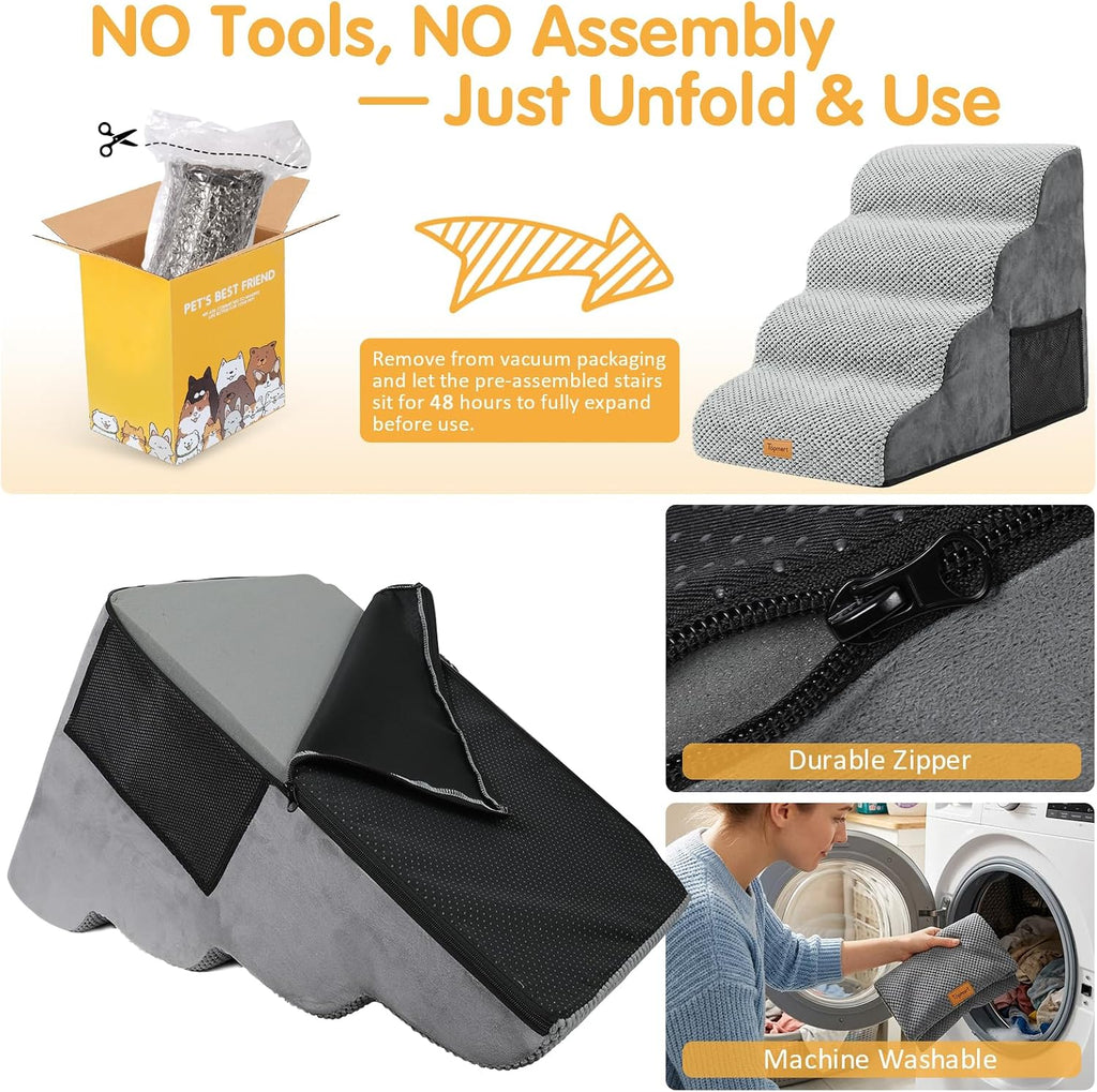 High Density Foam Dog Stairs 4 Tiers, Extra Wide Deep Pet Steps