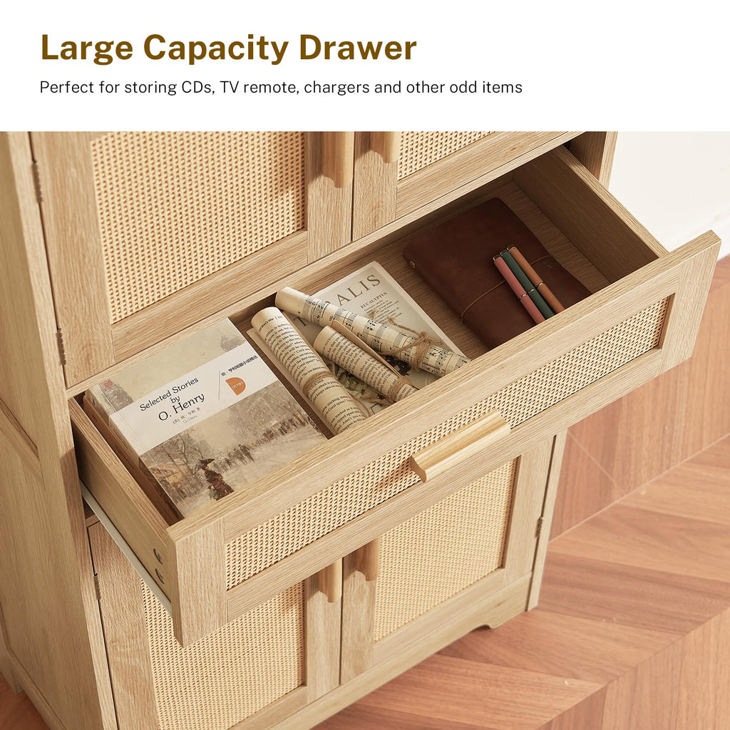 47.2" H Tall Storage Cabinet with Adjustable Shelf, Rattan Cabinet, Cupboard, Natural