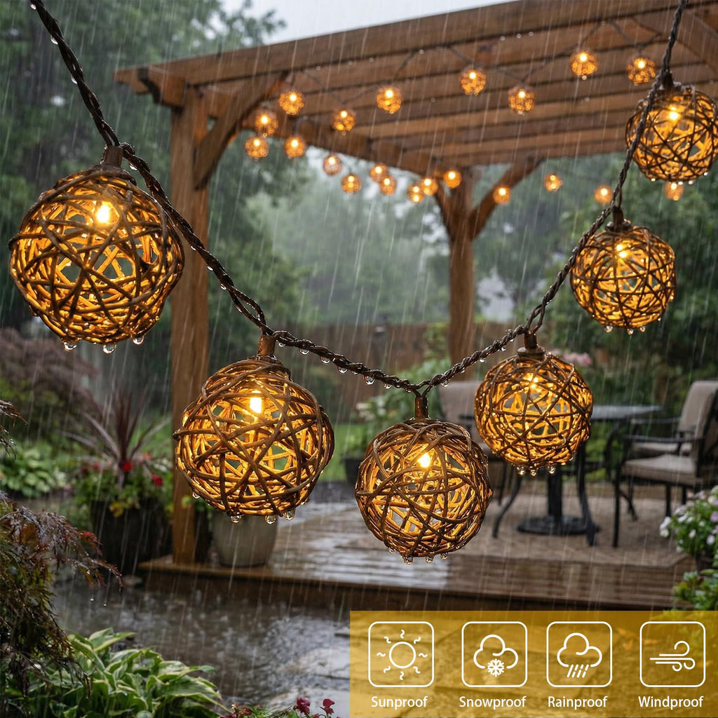 Patio String Lights, 10FT Rattan Lantern String Lights Plug in