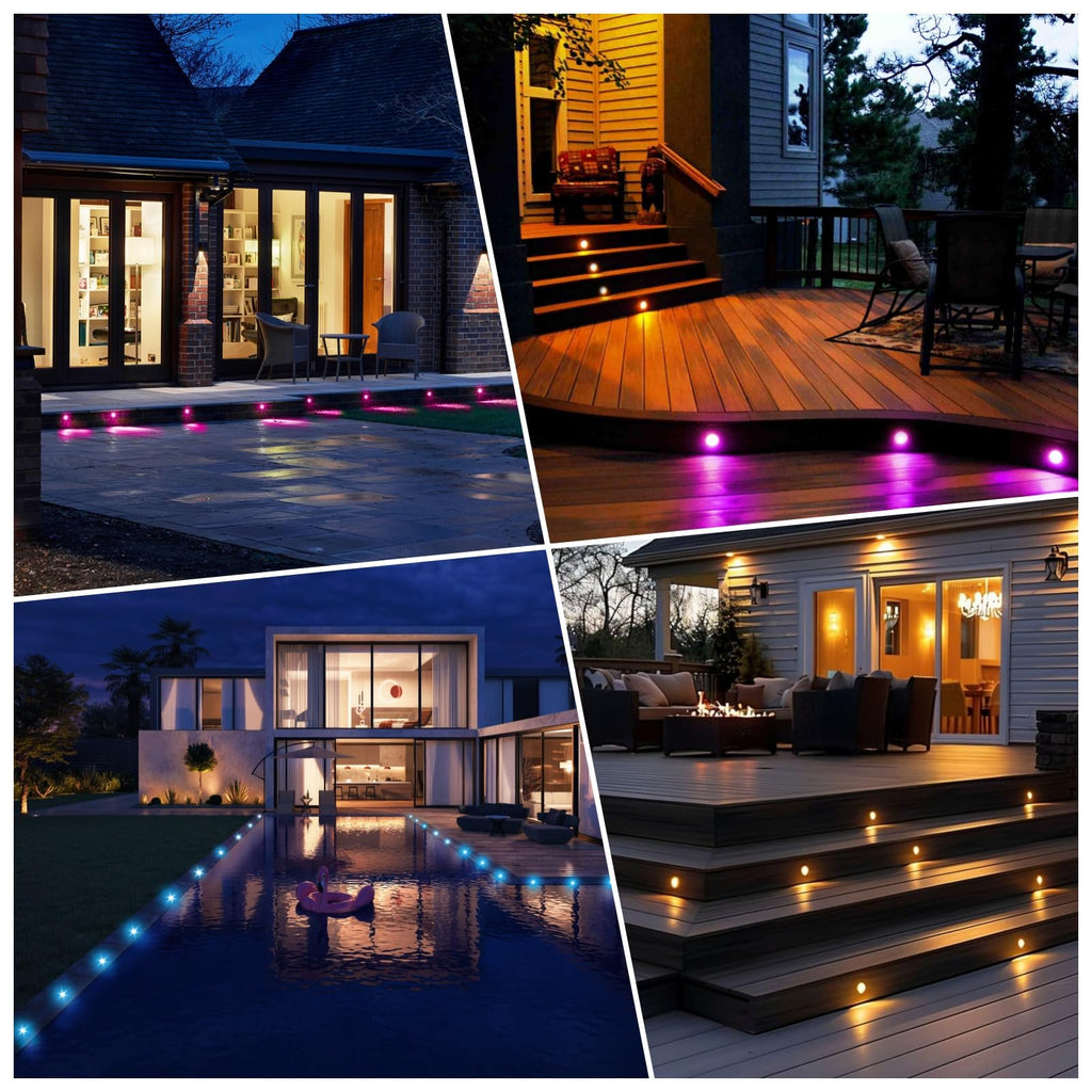LED Deck Lights Kit, 10pcs Φ1.22 WiFi Smart Phone Control Low Voltage Recessed RGBW Deck Lighting Waterproof Outdoor