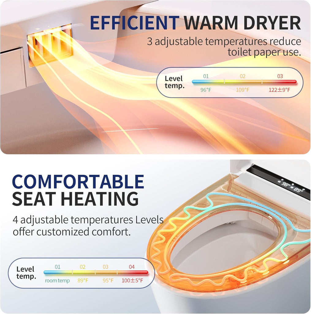Luxury Smart Toilet with Bidet Built in Bubble Wash, Auto Open/Close Lid Water Filter Instant Heated Seat Dryer