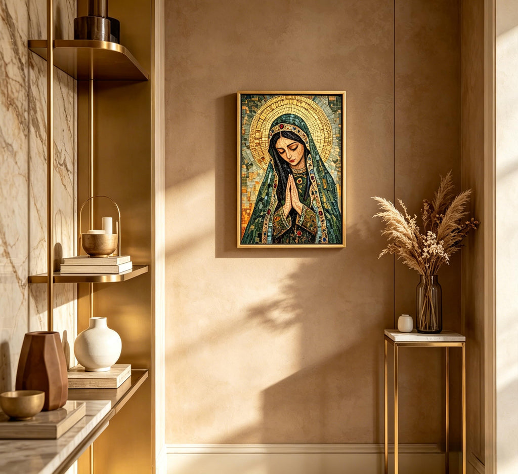 Framed Blessed Mother Wall Art, Virgin Mary Catholic Painting Canvas Prints, Our Lady of Guadalupe Portrait Picture