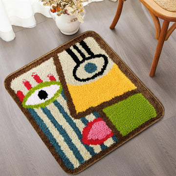 Abstract Line Art Face Tufted Throw Rug Washable, Modern Mid-Century Contemporary Cute Aesthetic Bathroom Rug 2x2 Non