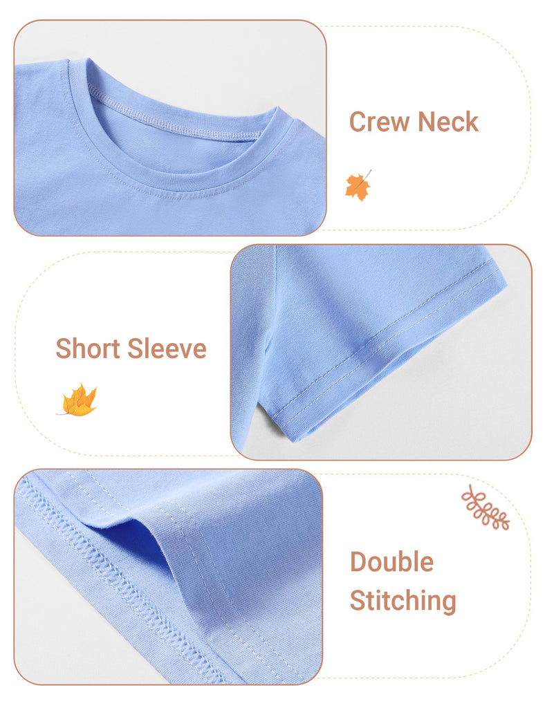 Toddler Boys Short Sleeve T-Shirts Baby Basic Tee Solid Color Tops Light Blue