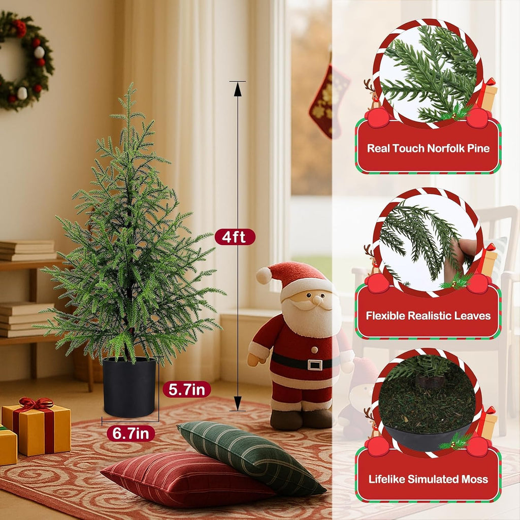 4FT Norfolk Pine Christmas Trees with 80LED Lights, 2-Pack