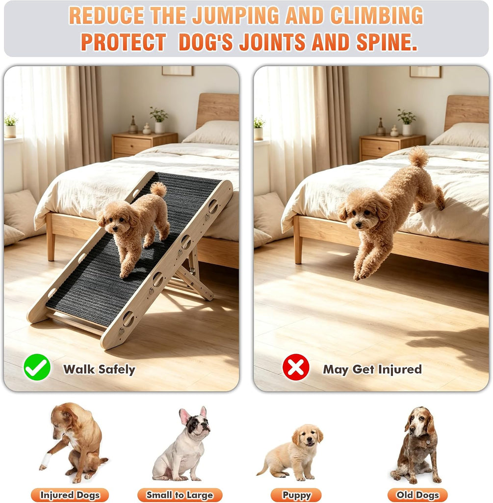 Dog Ramp for Bed, Foldable 15"x34" Solid Wood Pet Stairs for Small Dog