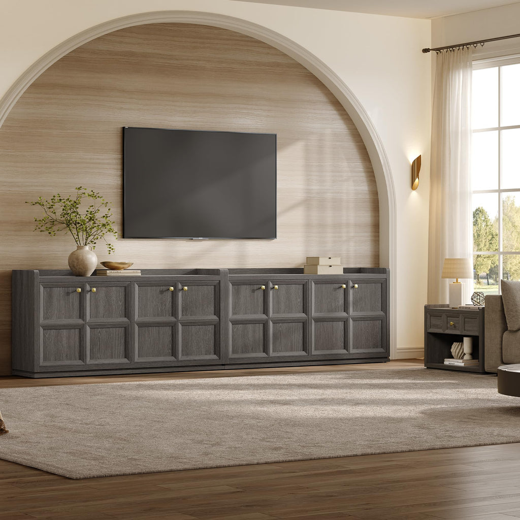 61.7" 4-Door Buffet Sideboard Cabinet Living Room, Dark Gray Oak