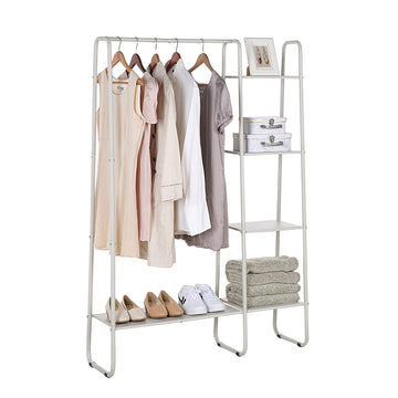 Open Closet Garment Rack with 4-Tier Shelves & Bottom Storage Shelf, Freestanding Open Wardrobe Clothes Rack