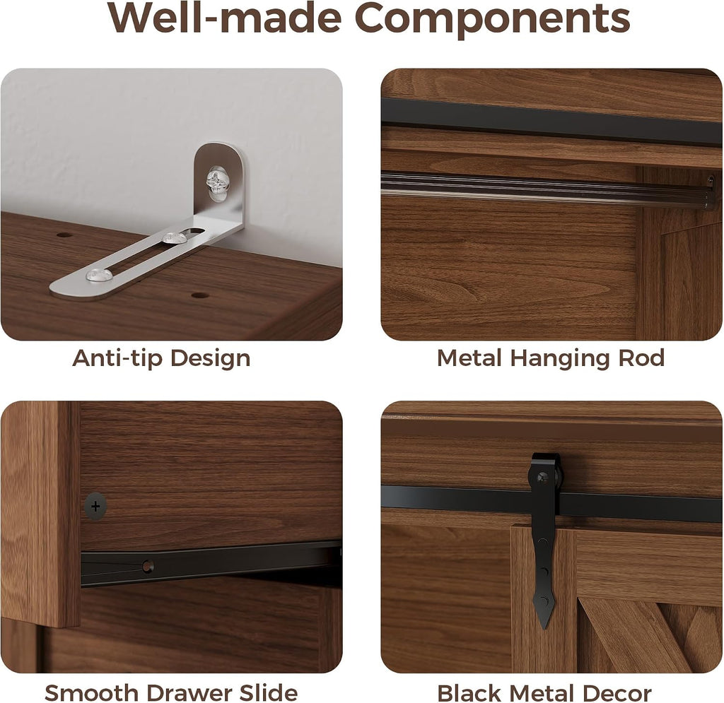 Armoire Wardrobe Closet with 4 Drawers,71" Wardrobe Cabinet with Sliding Barn Doors, Tall Clothing Storage Cabinet