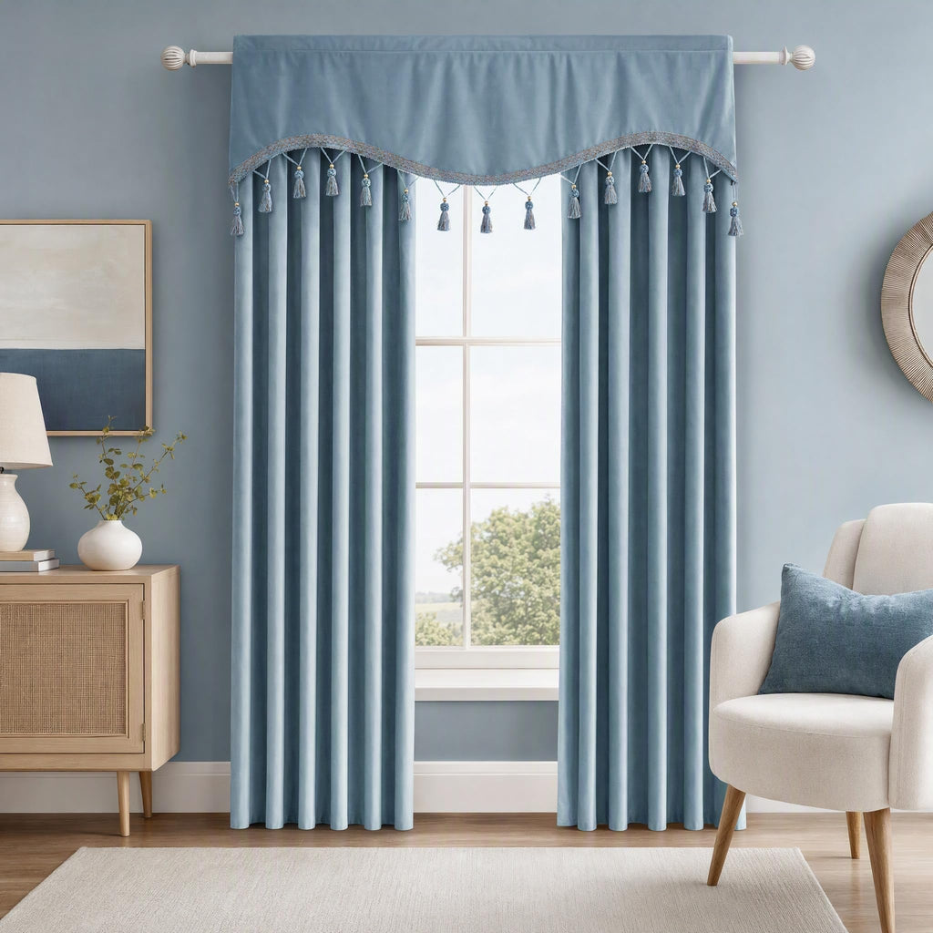 Scalloped Valances for Windows Velvet Valance Curtain with Tassel