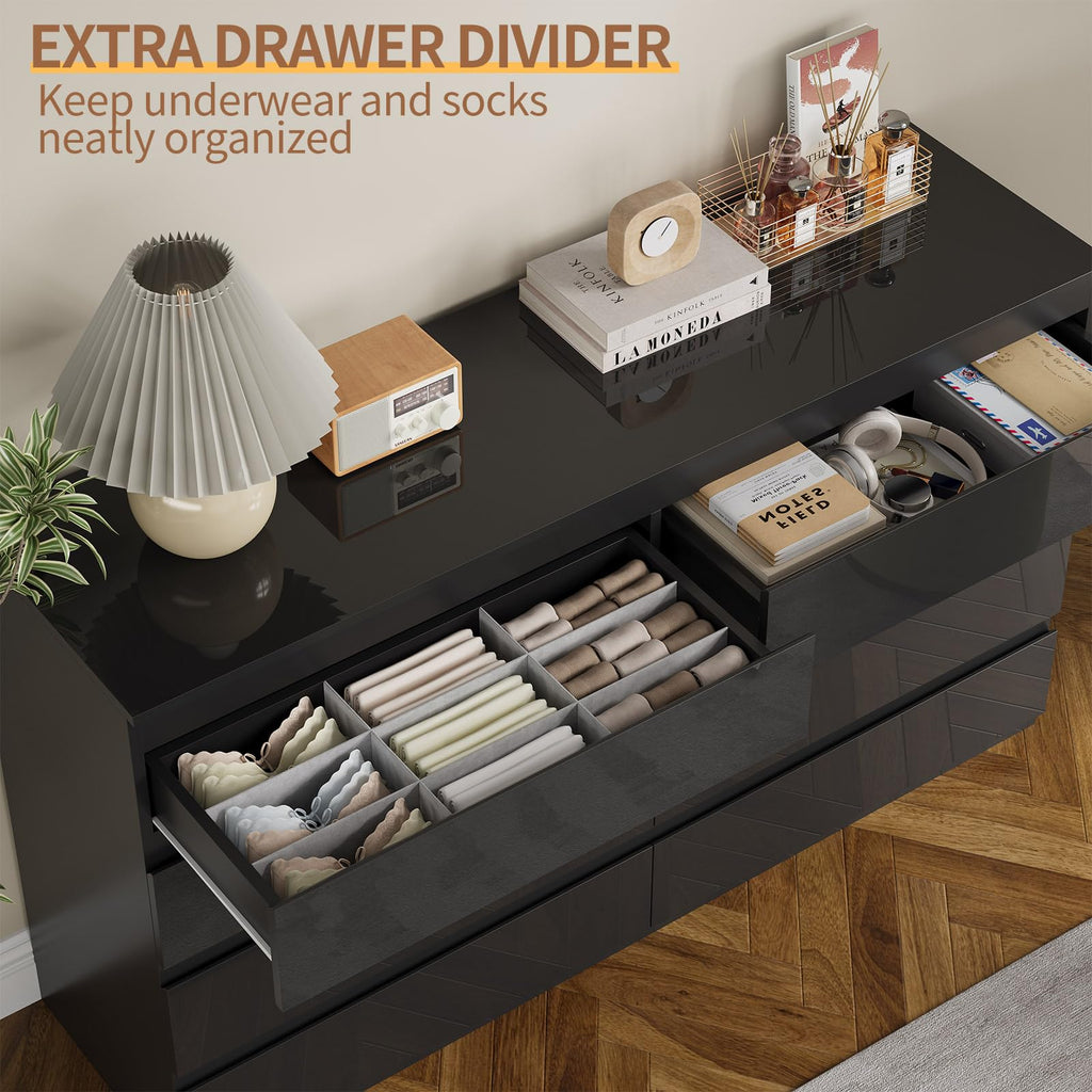 8 Drawer Dresser Black 55" Wide Multi-Functional Storage Organizer