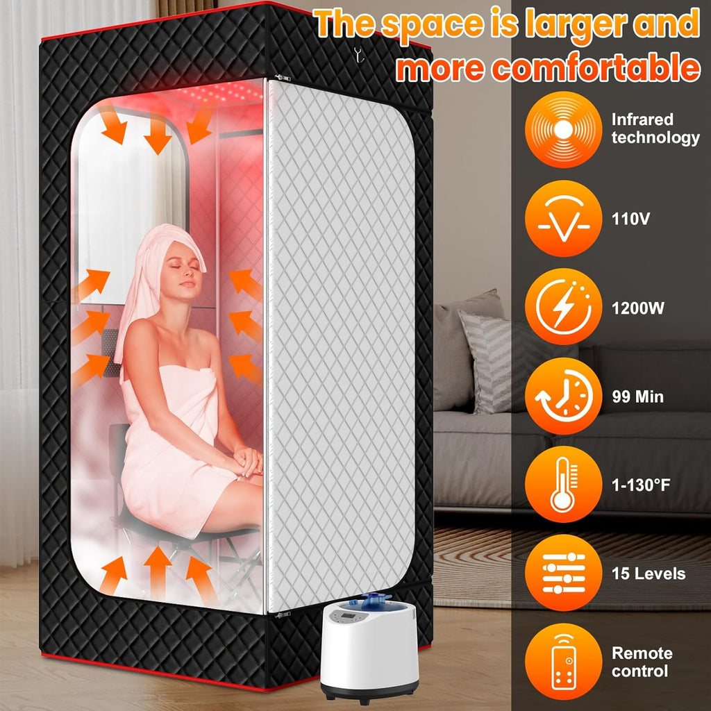 Infrared Home Steam Sauna Box, Portable Personal Full Body Sauna Spa Tent at Home for Relaxation with 660nm Red Light Therapy Lamp, 3L Steamer, Folding Chair, 15 Levels A129-B0F1CRLTQY