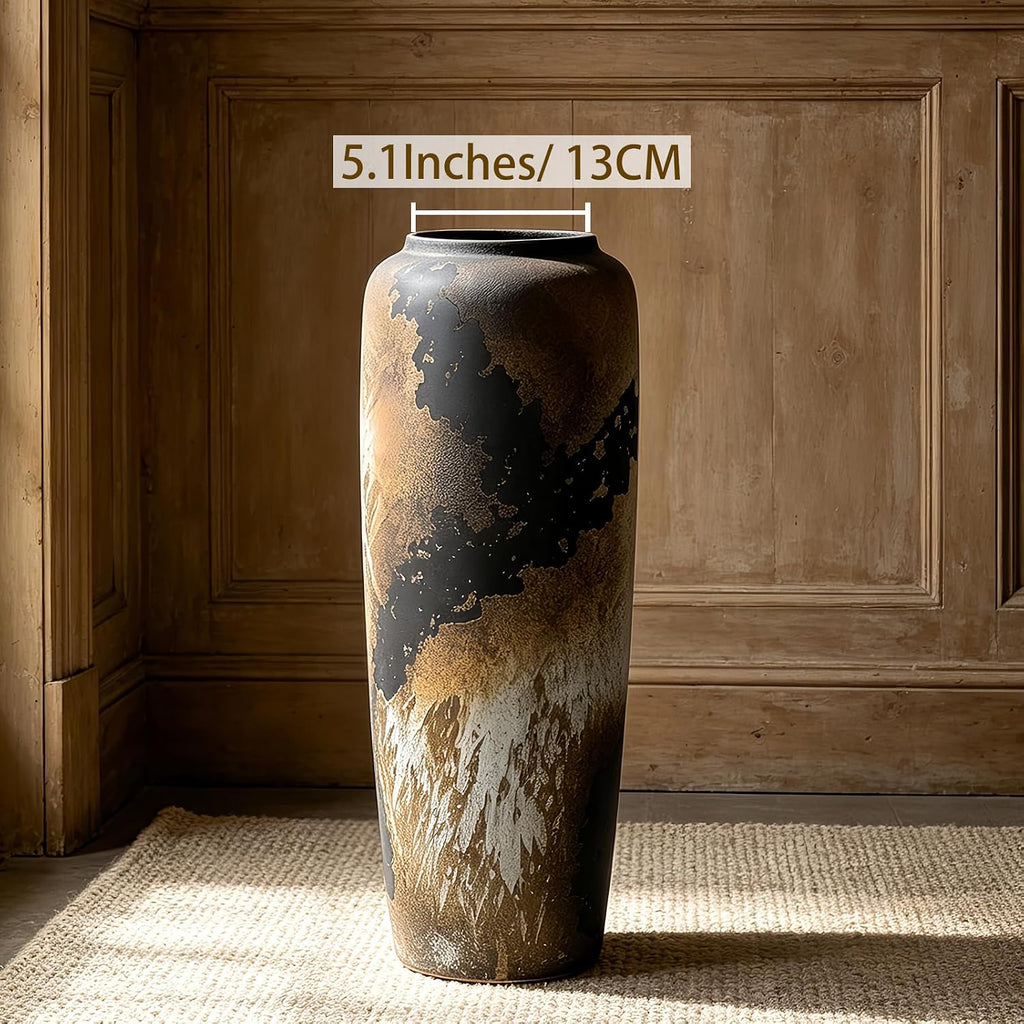 Rustic Ceramic Floor Vase, 19.7 Inch, Clay Farmhouse Large Decor | Living Room, Entryway, Fireplace, Pampas Grass
