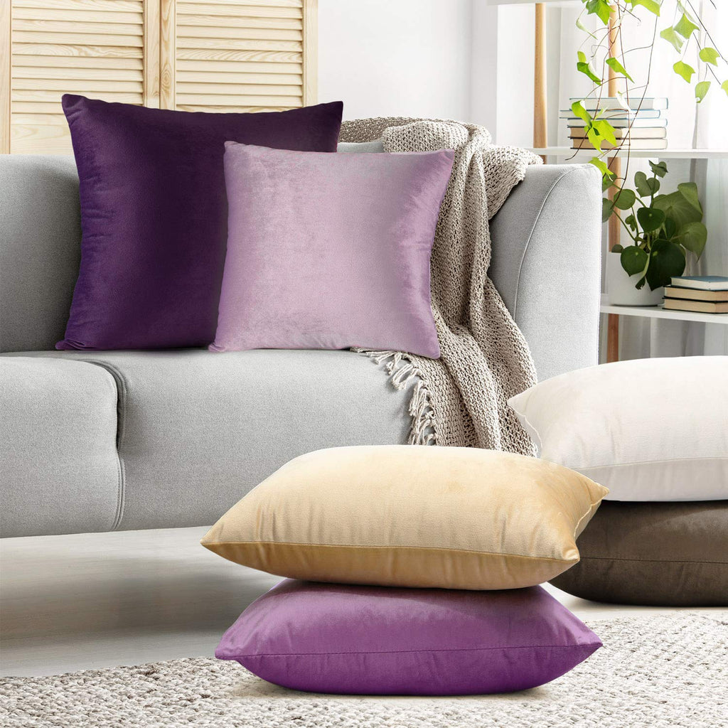 Throw Pillow Covers, Cozy Velvet Decorative Outdoor Pillow Covers 16 x 16 Inches, Soft Solid Cushion Covers for Sofa