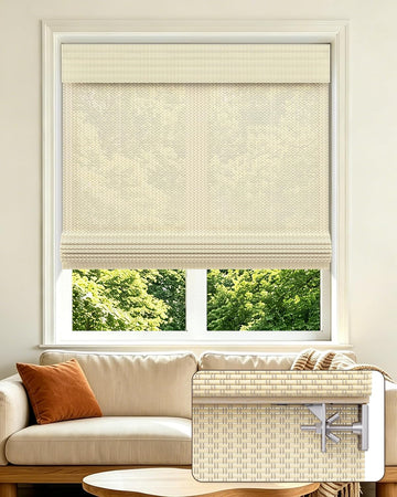 No Drill Cordless Bamboo Roman Shades, Light Filtering 35" W x 64" H, Ivory