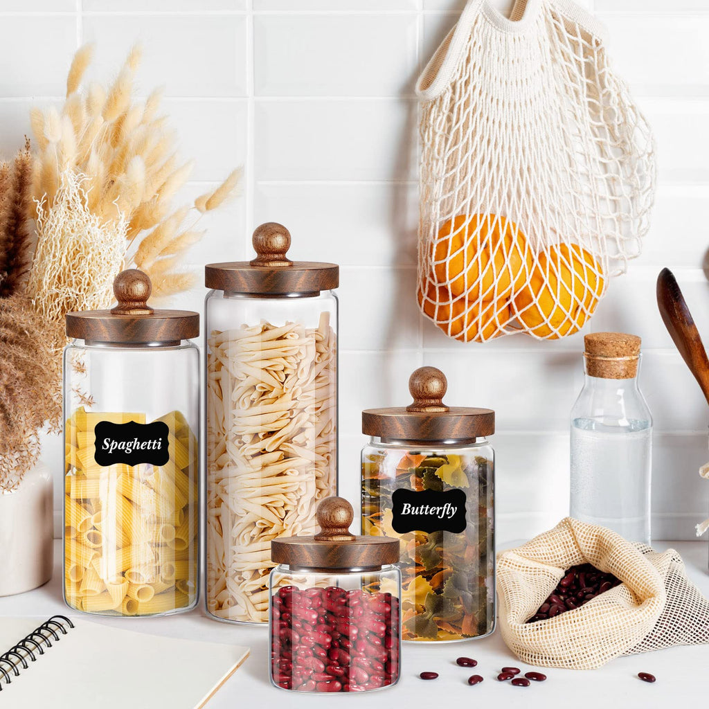 Glass Storage Jars Set of 4, Clear Containers with Wooden Lids