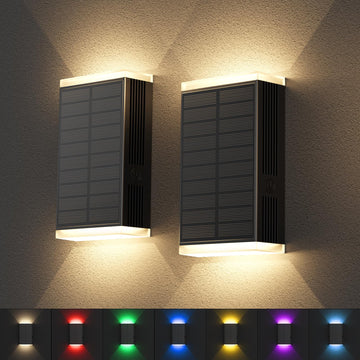 Solar Lights Outdoor, 8 Lighting Modes Dusk to Dawn Lighting Wall Sconce IP67 Waterproof Up and Down Solar Wall Light