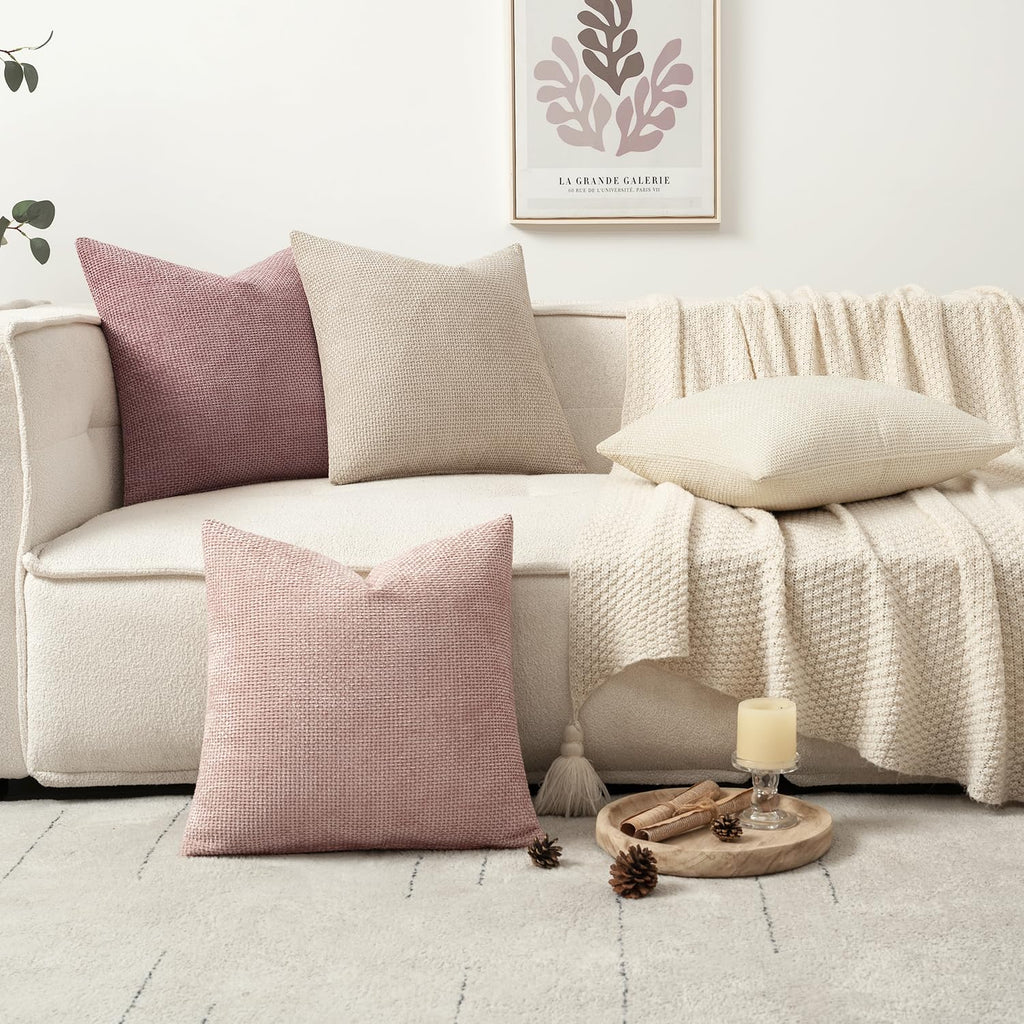 Soft Decorative Chenille Pillow Covers Light Pink 20x20 Pack of 4