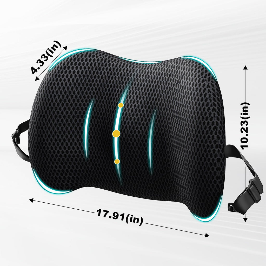 Lumbar Support Pillow for Car, Memory Foam Car Seat Back Support Pillow for Driving, Back Cushion with Strap for Pain