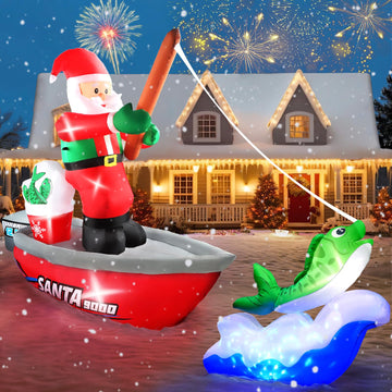 15FT Long Christmas Inflatables Fishing Santa Claus
