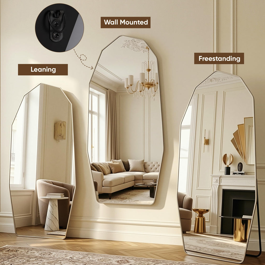 76"x34" Irregular Full Length Mirror, Large Full Body Mirror, Silver