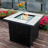 30" Propane Fire Pit with Real Ceramic Tabletop, 50000 BTU Gas Firepit Table with Lid & Glass Rock, Outdoor Fire Pit for Dining or Party, Firepit for