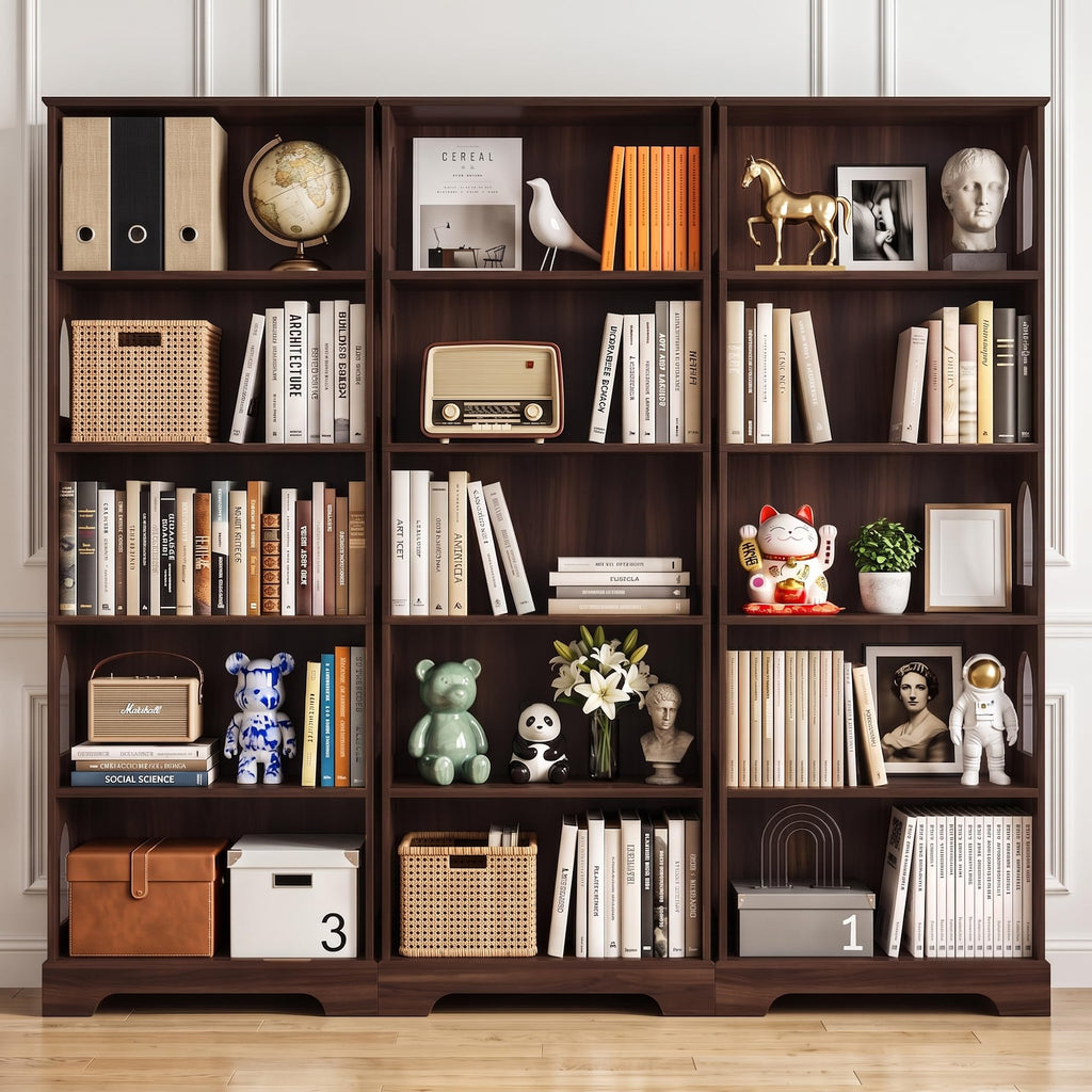 5-Tier Bookshelf, 64inch Tall Wood Bookcase, Dark Walnut