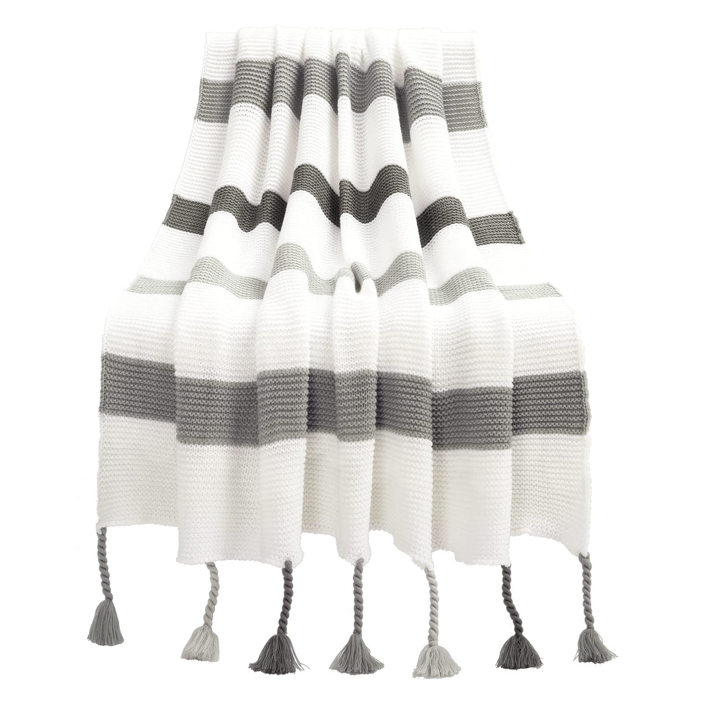 Boho Knitted Braided Tassel Throw Blanket, 60" x 50", Gray