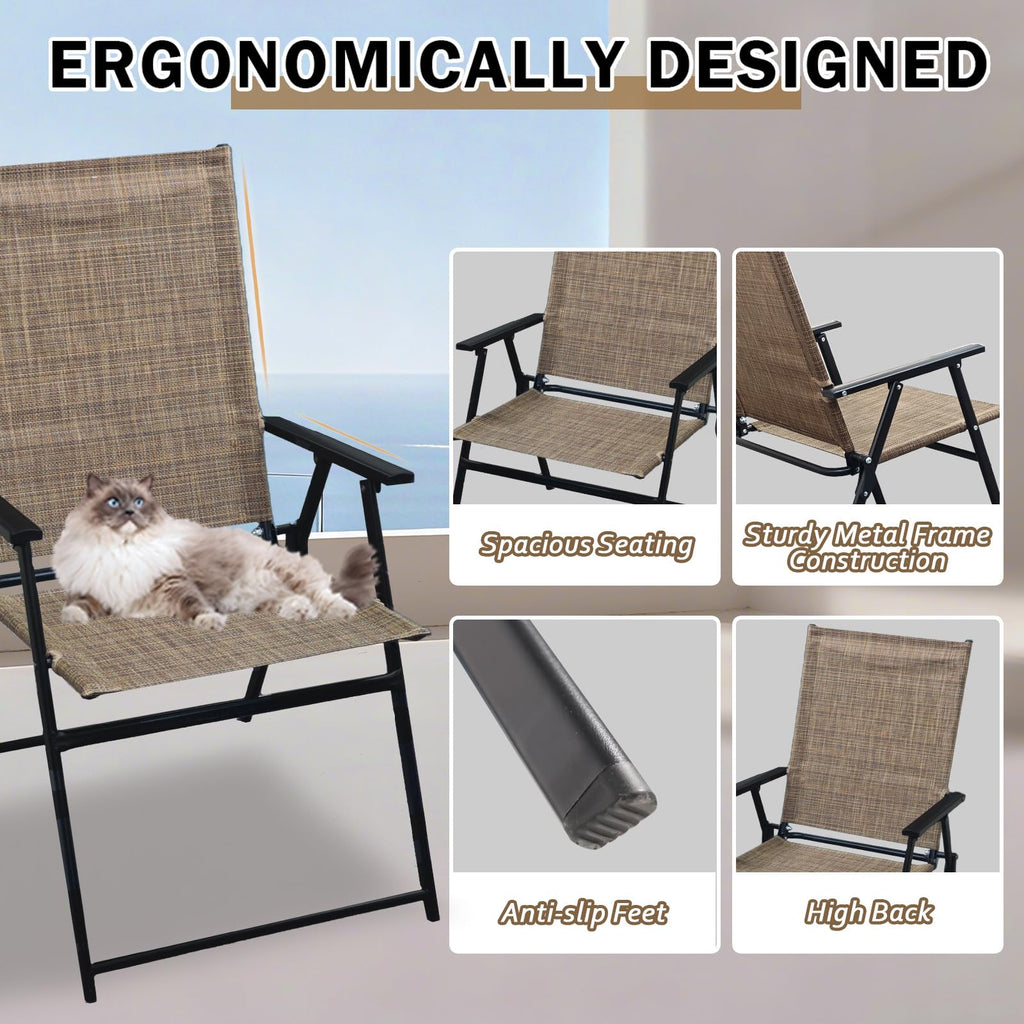Folding Outdoor Chair Set of 4 Stackable Outdoor Dining Chair with Armrests Backrest Portable Folding Patio Chairs