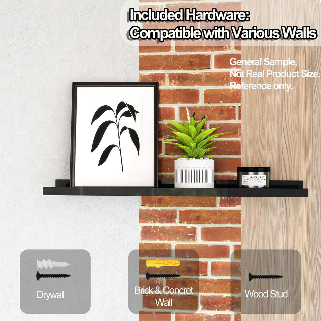 Black Floating Shelves for Wall Decor, 60 in Shelf with Lip Set of 2
