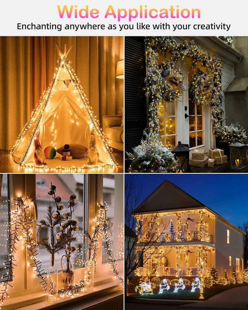Cluster Christmas Tree Lights 1000 LEDs - Outdoor Waterproof 33FT Christmas Firecracker Twinkle Cluster Lights - 8