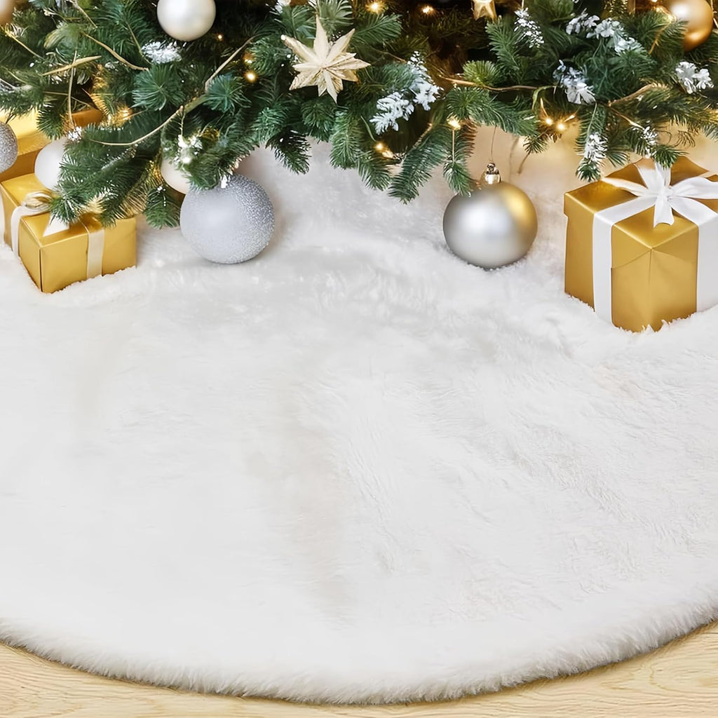 60 Inch White Christmas Tree Skirt,White Faux Fur Christmas Tree Skirt Xmas Decorations Christmas Party Christmas