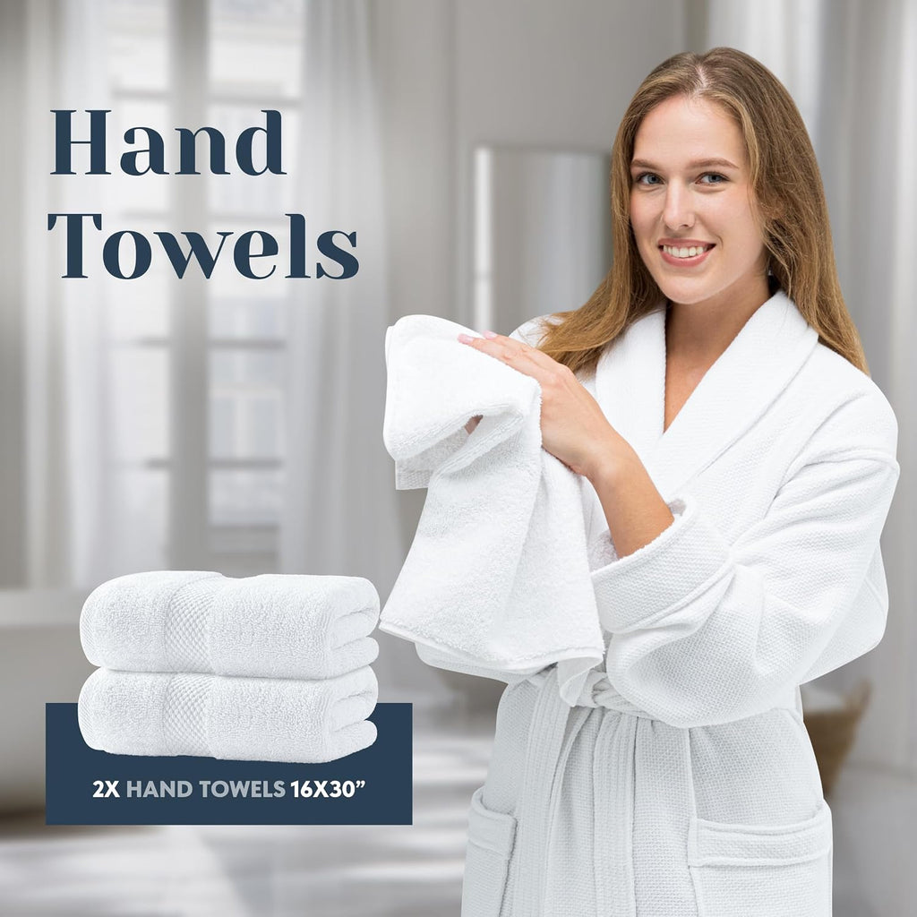 Luxury White Bath Towel Set of 8 Pieces - 100% Turkish Cotton 700 GSM Highly Absorbent Towels , 2 Bath Towels, 2 Hand