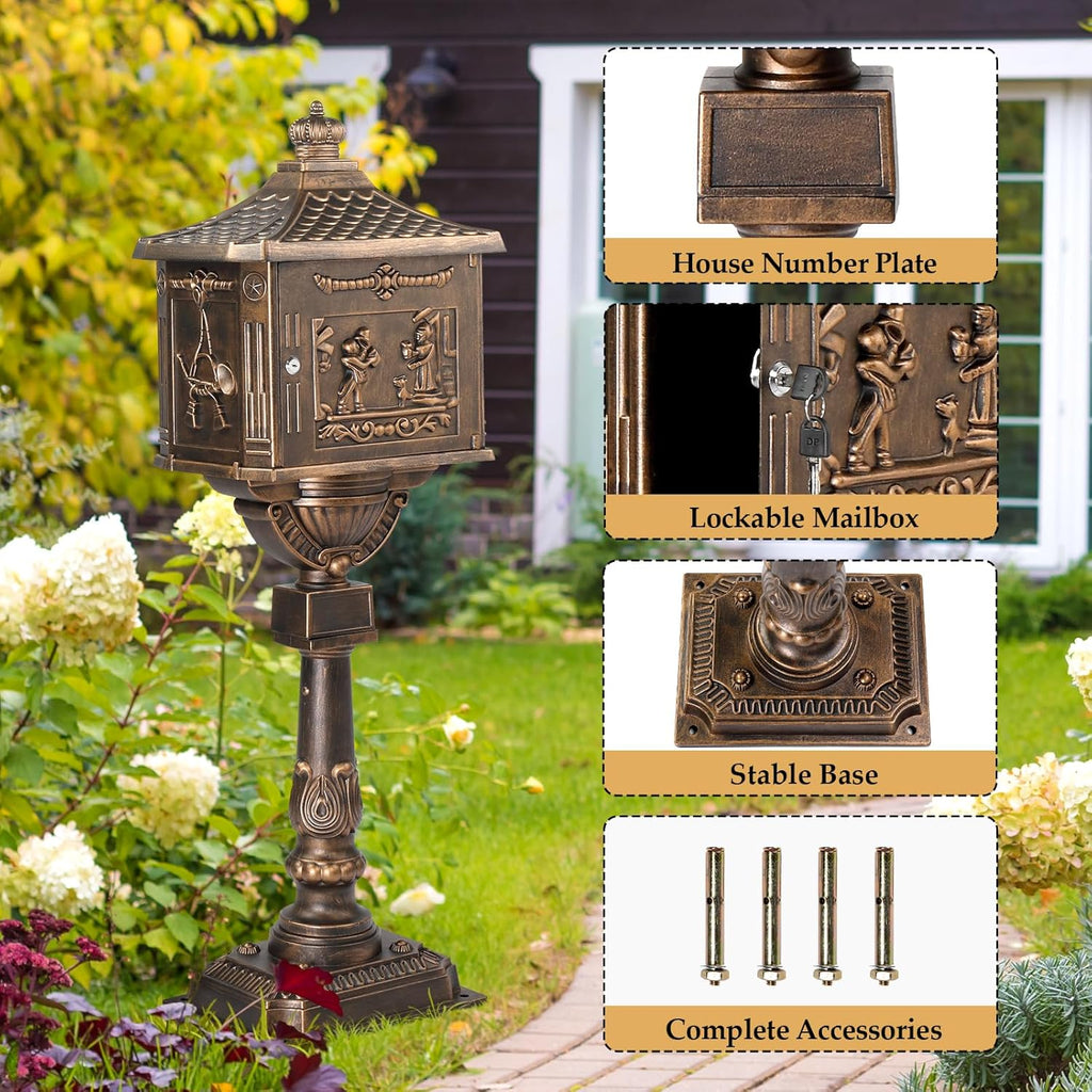 Mailbox Cast Aluminum Bronze Mail Box Postal Box Security Heavy Duty Mailbox