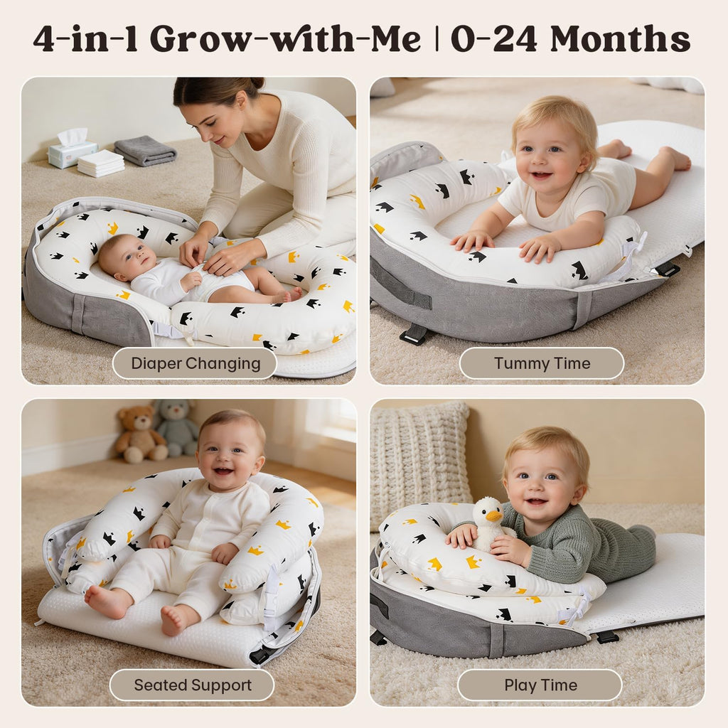 In-1 Baby Lounger for Newborns 0-24 Months, Portable & Foldable