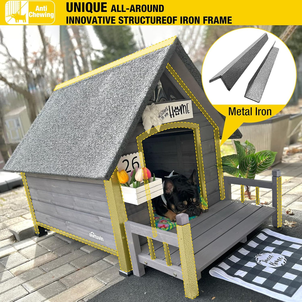 Dog House Outdoor Anti-Chewing Midum Dog Log Cabin Weatherproof Outside Puppy Cage Indoor Dog Kennel
