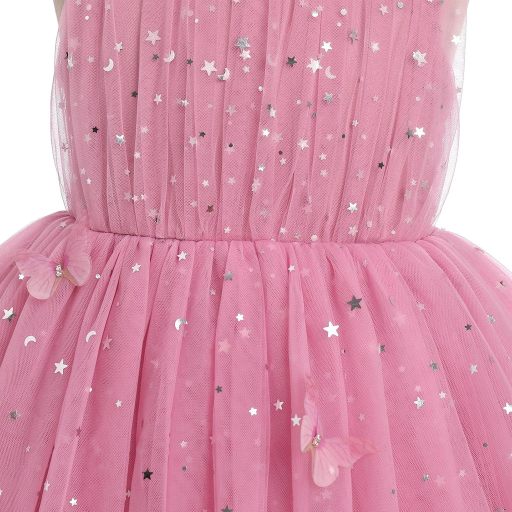 Toddler Baby Girls Sequin Butterfly Birthday Dress Smocked Backless Tulle Party Pageant Flower Girl Wedding Dresses