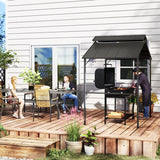 8' x 5' Hardtop Grill Gazebo, Outdoor BBQ Gazebo with Double Metal Roof, 2 Side Shelves and 10 Hooks
