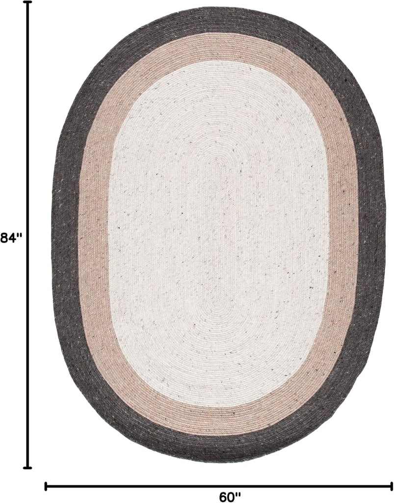 Braided Wool Oval Rug, Farmhouse Charcoal & Ivory BRD903H