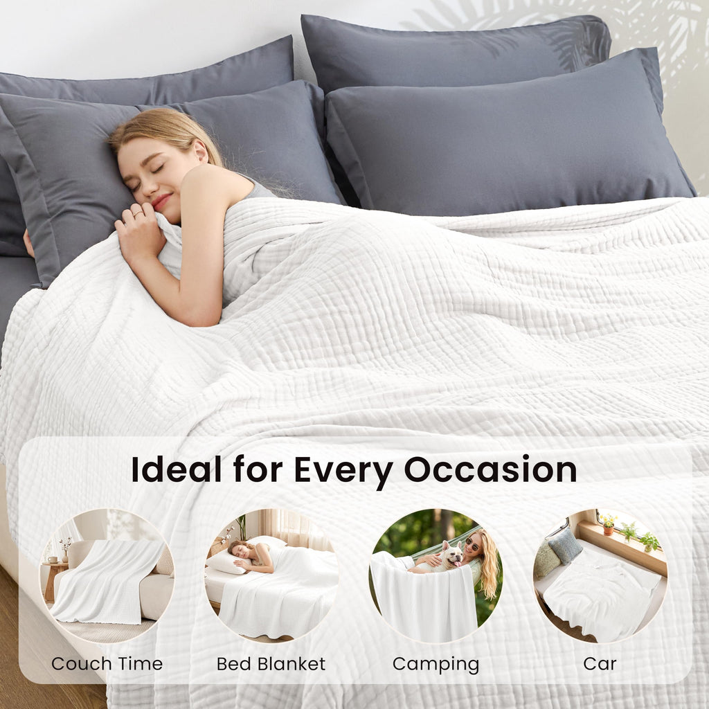 100% Cotton Muslin Blanket King Size for Bed, White