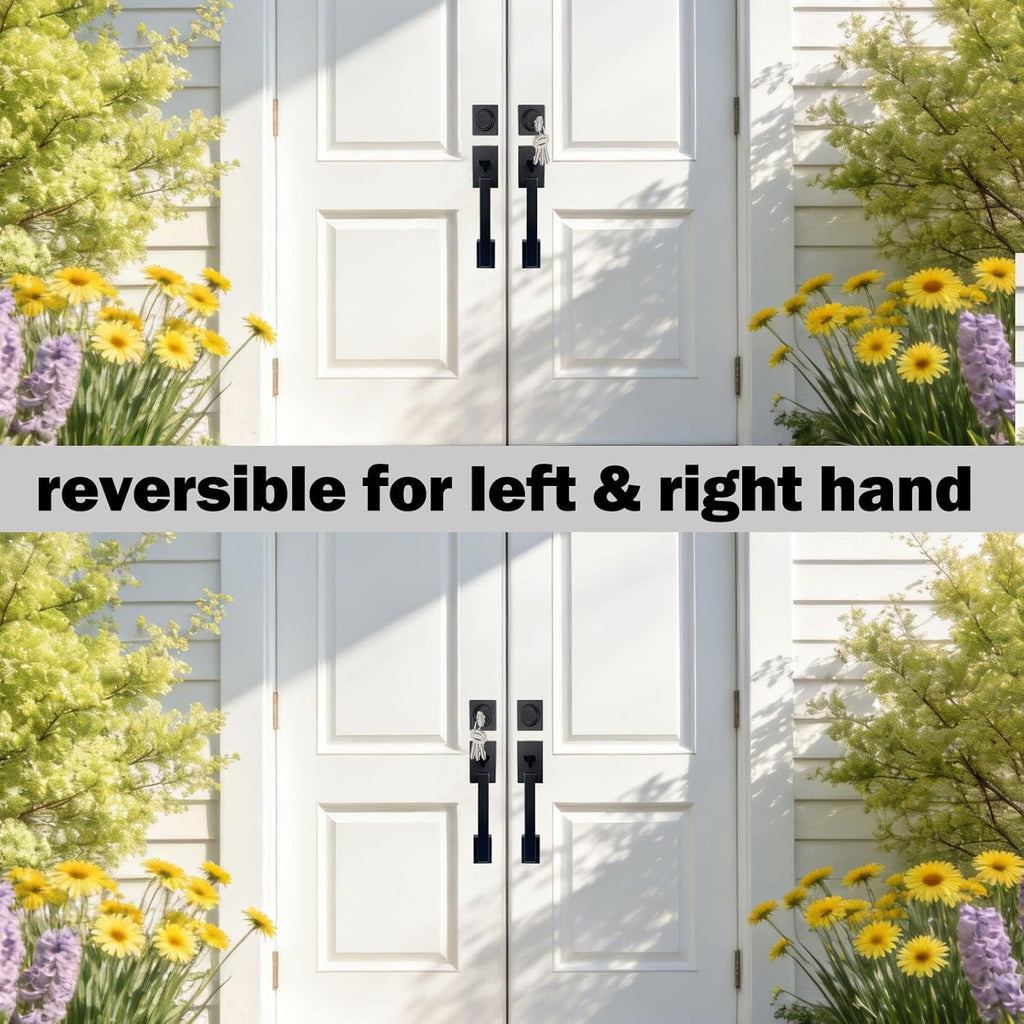 Matte Black Double French Door Handle Set, Halifax Exterior Door Lockset with Deadbolt&Lever - Door Handleset