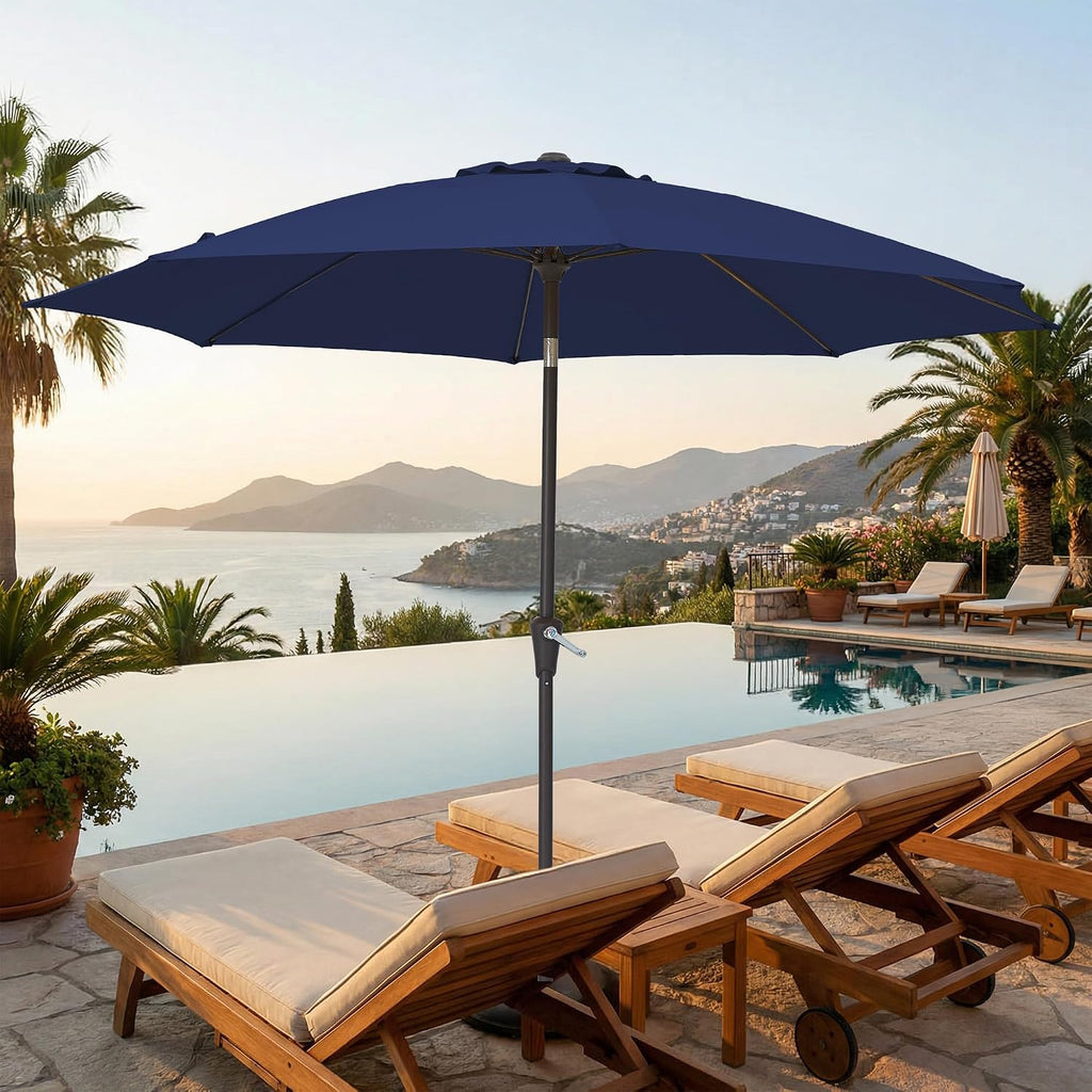 9FT Outdoor Patio Umbrella,Market Table Umbrella with 8 Fiberglass Ribs, Pool Umbrella with Tilt and Crank - Navy