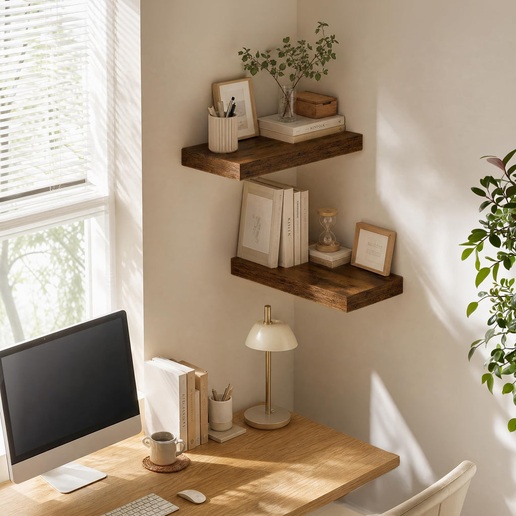 Floating Shelves for Wall, 28 Inch Wall Mounted Storage and Display Set of 2 Rustic Brown