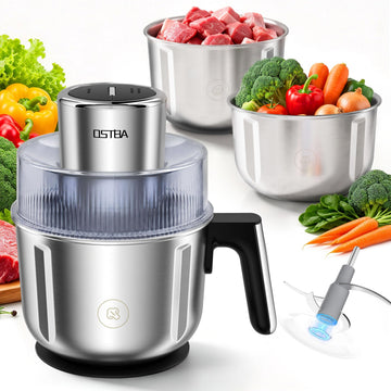Food Processor with 3 Stainless Steel Bowls, Anti-Clog Magnetic Blade
