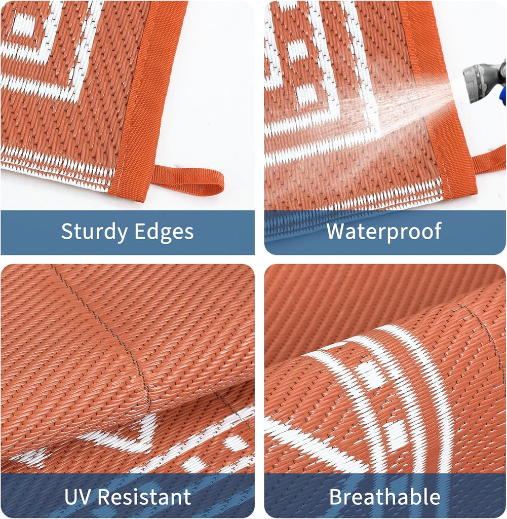 Outdoor Rug 9x12 Diamond Border Area Rugs for Indoor and Outdoor Patios and Porches - Waterproof, Washable
