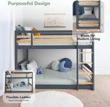 Low Bunk Bed Twin Over Twin with Unique Design for Kids and Toddlers